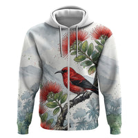Aloha Hawaii Apapane Ohia Lehua Watercolor Hoodie LT14 Zip Hoodie Watercolor - Polynesian Pride