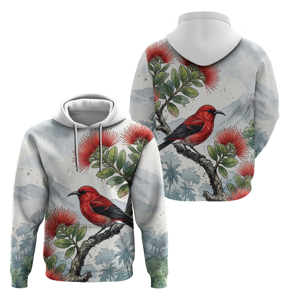 Aloha Hawaii Apapane Ohia Lehua Watercolor Hoodie LT14 - Polynesian Pride
