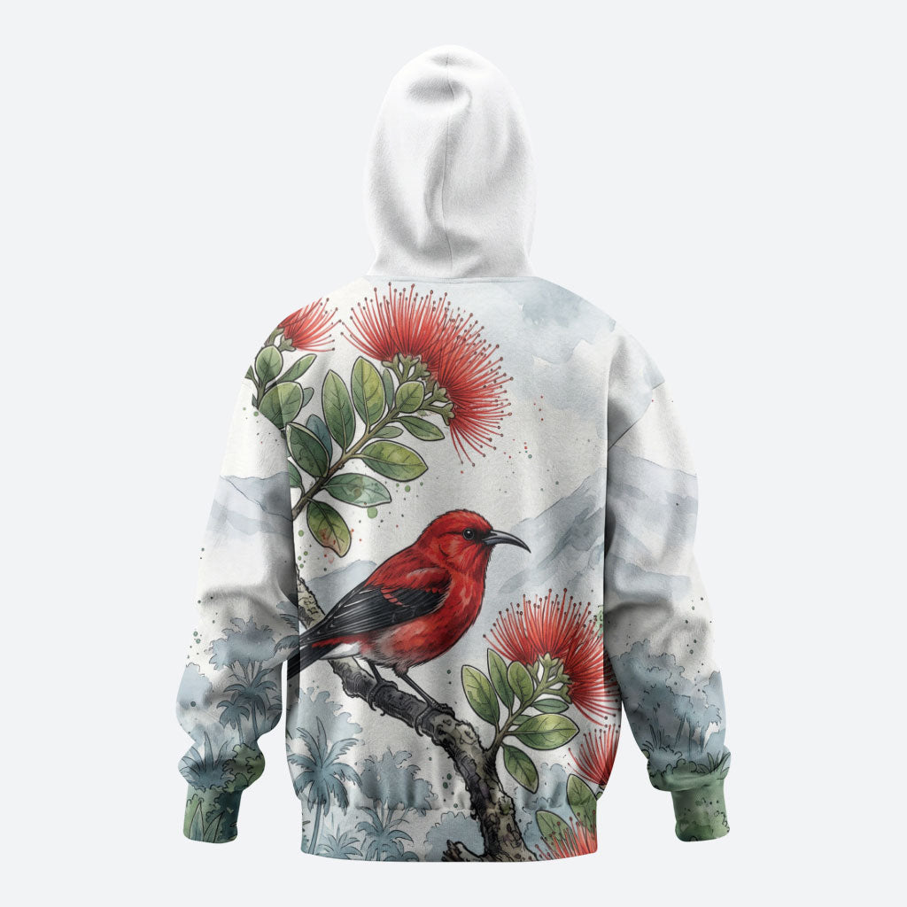 Aloha Hawaii Apapane Ohia Lehua Watercolor Hoodie LT14 - Polynesian Pride
