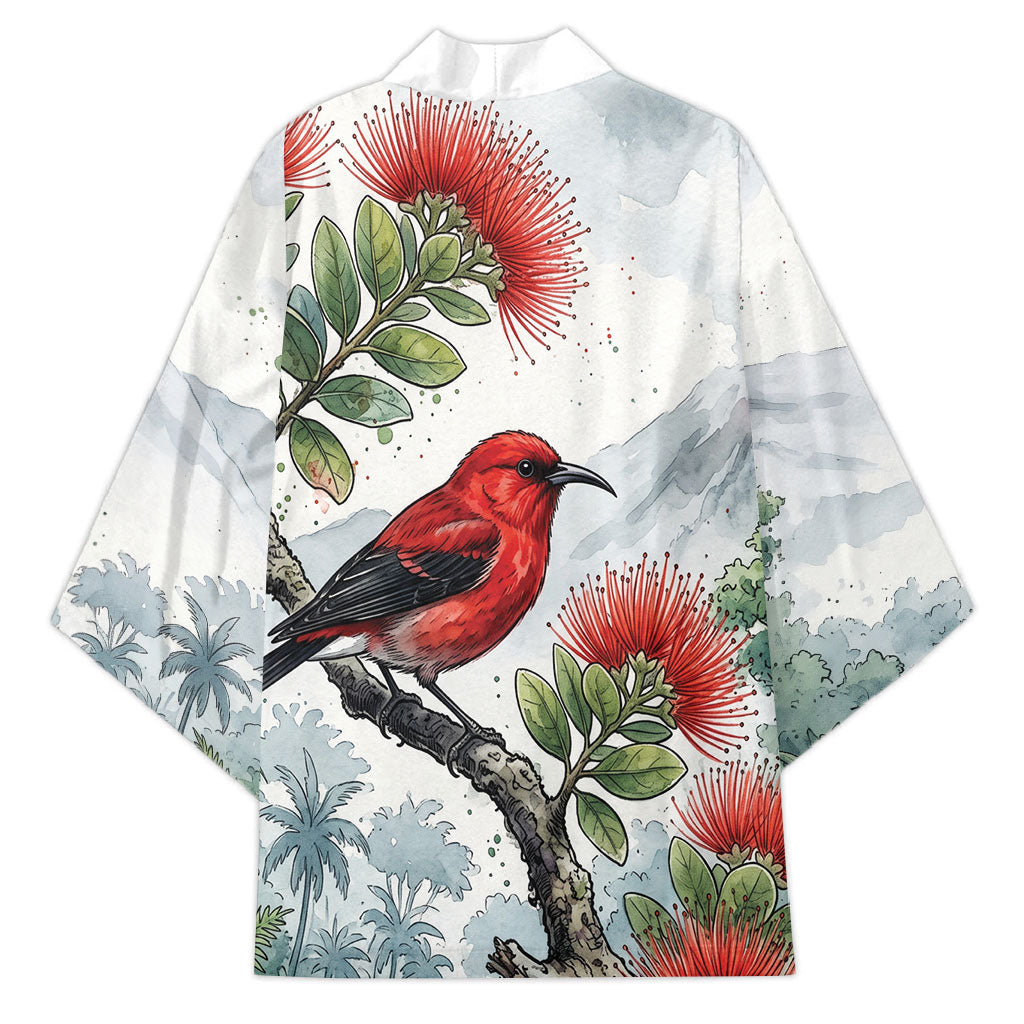 Aloha Hawaii Apapane Ohia Lehua Watercolor Kimono