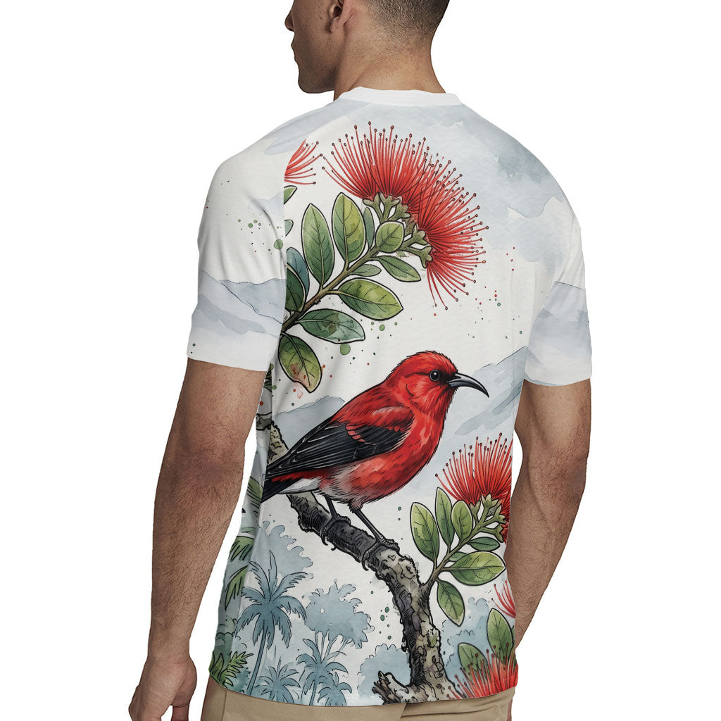 Aloha Hawaii Apapane Ohia Lehua Watercolor Rugby Jersey LT14 - Polynesian Pride