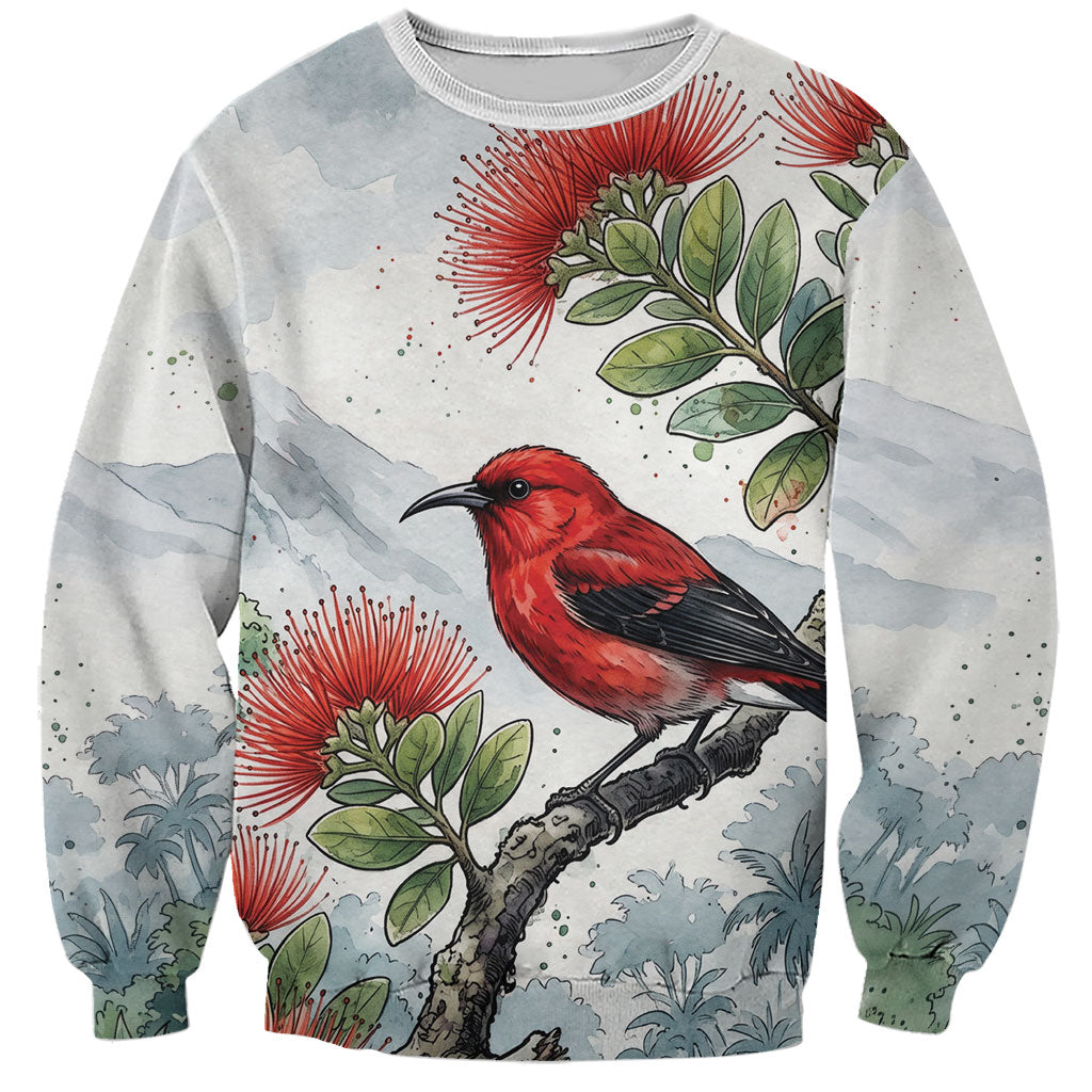 Aloha Hawaii Apapane Ohia Lehua Watercolor Sweatshirt