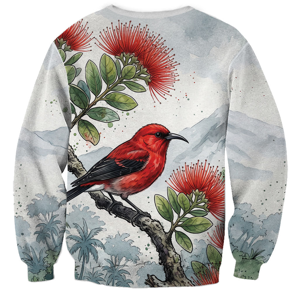 Aloha Hawaii Apapane Ohia Lehua Watercolor Sweatshirt