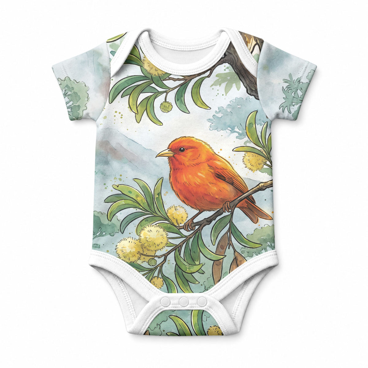 Aloha Hawaii Akepa Koa Tree Watercolor Baby Onesie LT14 Watercolor - Polynesian Pride
