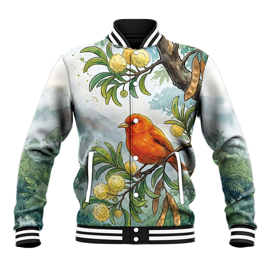 Aloha Hawaii Akepa Koa Tree Watercolor Baseball Jacket LT14 Unisex Watercolor - Polynesian Pride