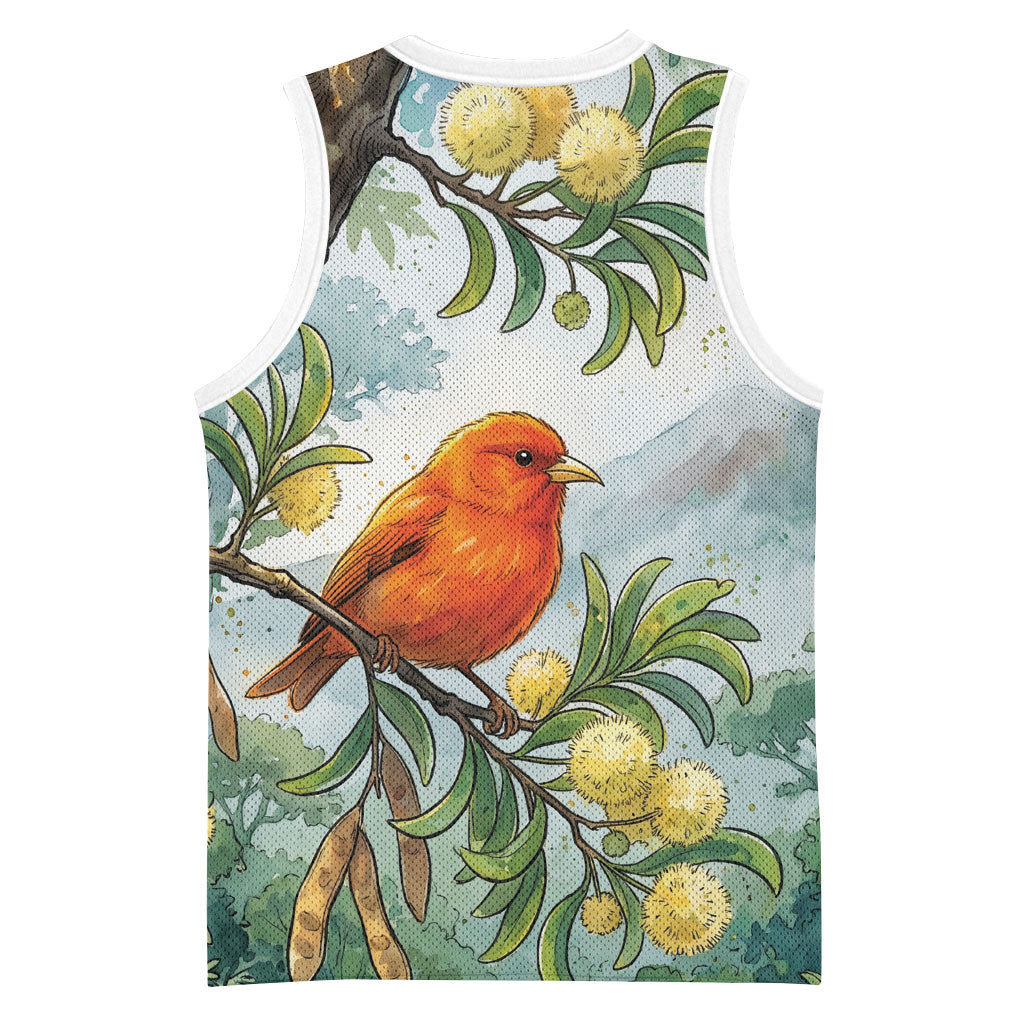 Aloha Hawaii Akepa Koa Tree Watercolor Basketball Jersey