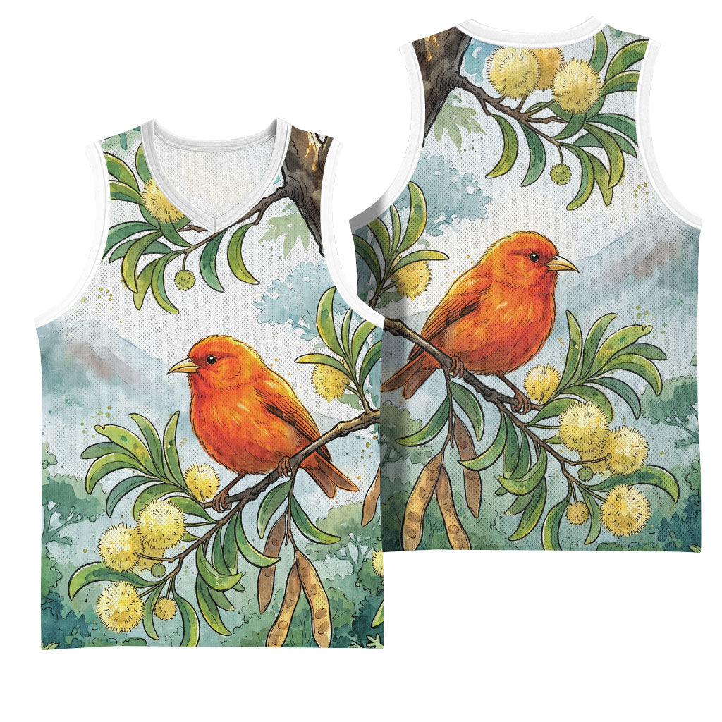 Aloha Hawaii Akepa Koa Tree Watercolor Basketball Jersey