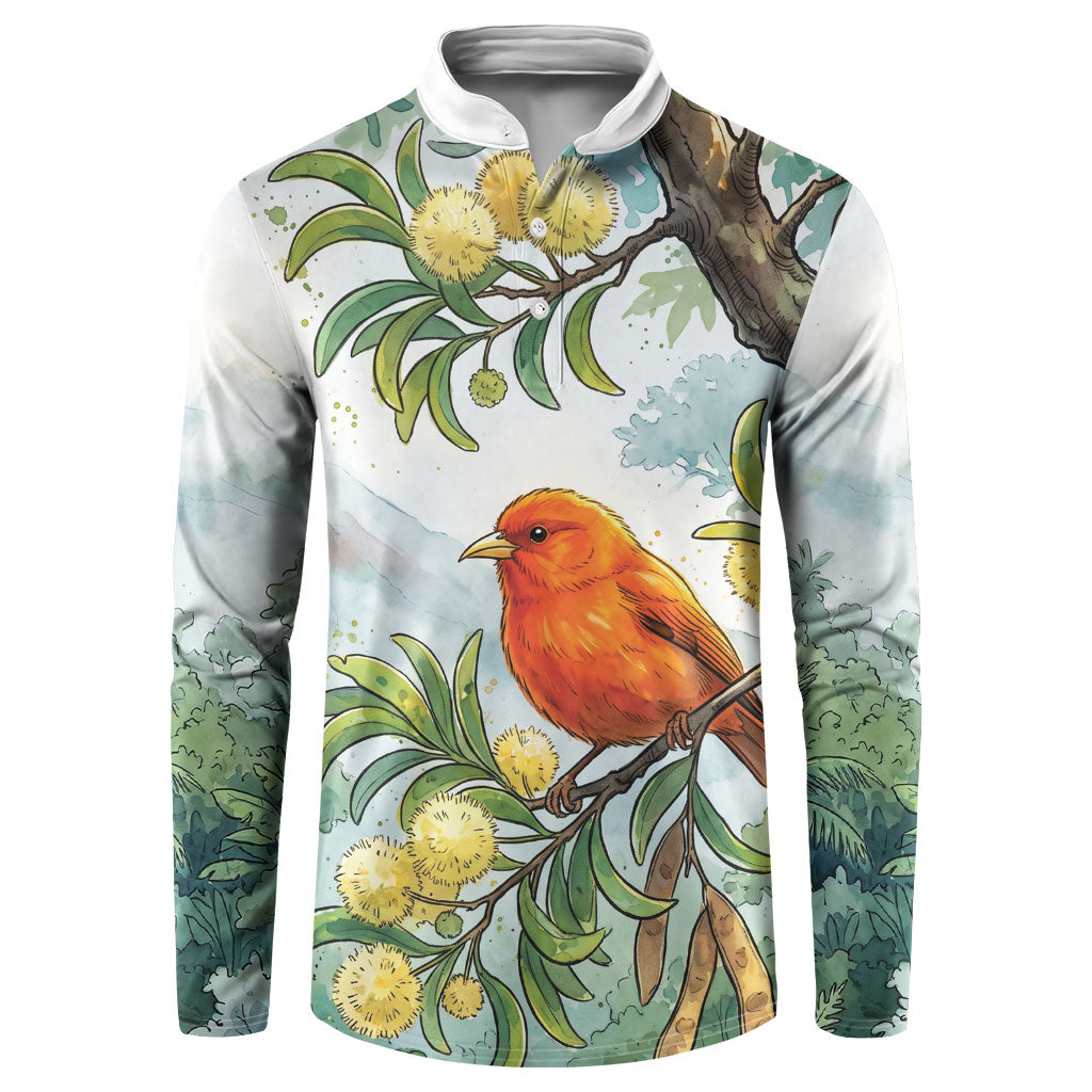 Aloha Hawaii Akepa Koa Tree Watercolor Button Sweatshirt
