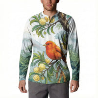 Aloha Hawaii Akepa Koa Tree Watercolor Button Sweatshirt