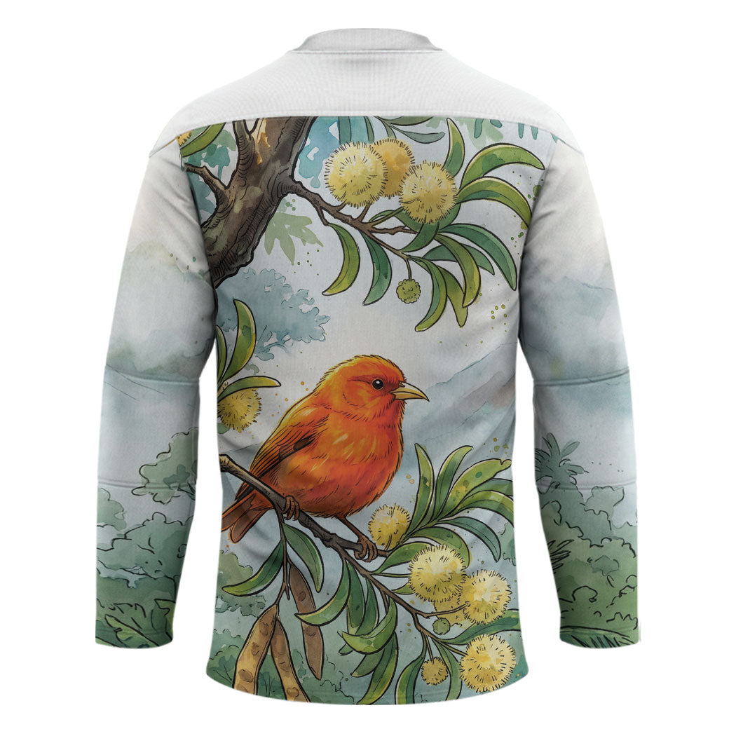 Aloha Hawaii Akepa Koa Tree Watercolor Hockey Jersey LT14 - Polynesian Pride