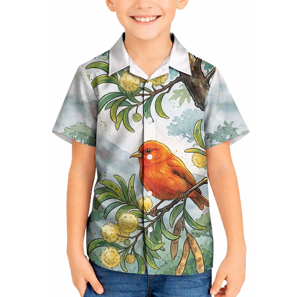 Aloha Hawaii Akepa Koa Tree Watercolor Kid Hawaiian Shirt