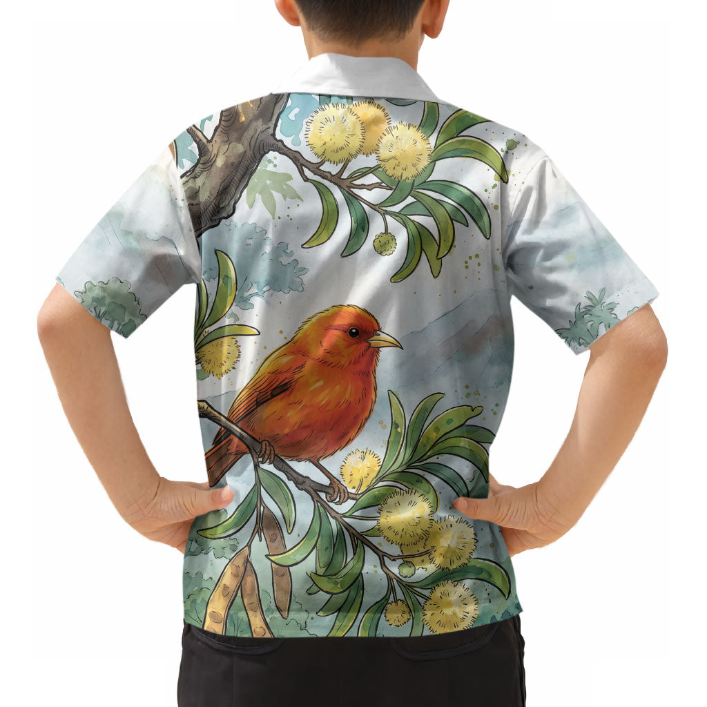 Aloha Hawaii Akepa Koa Tree Watercolor Kid Hawaiian Shirt