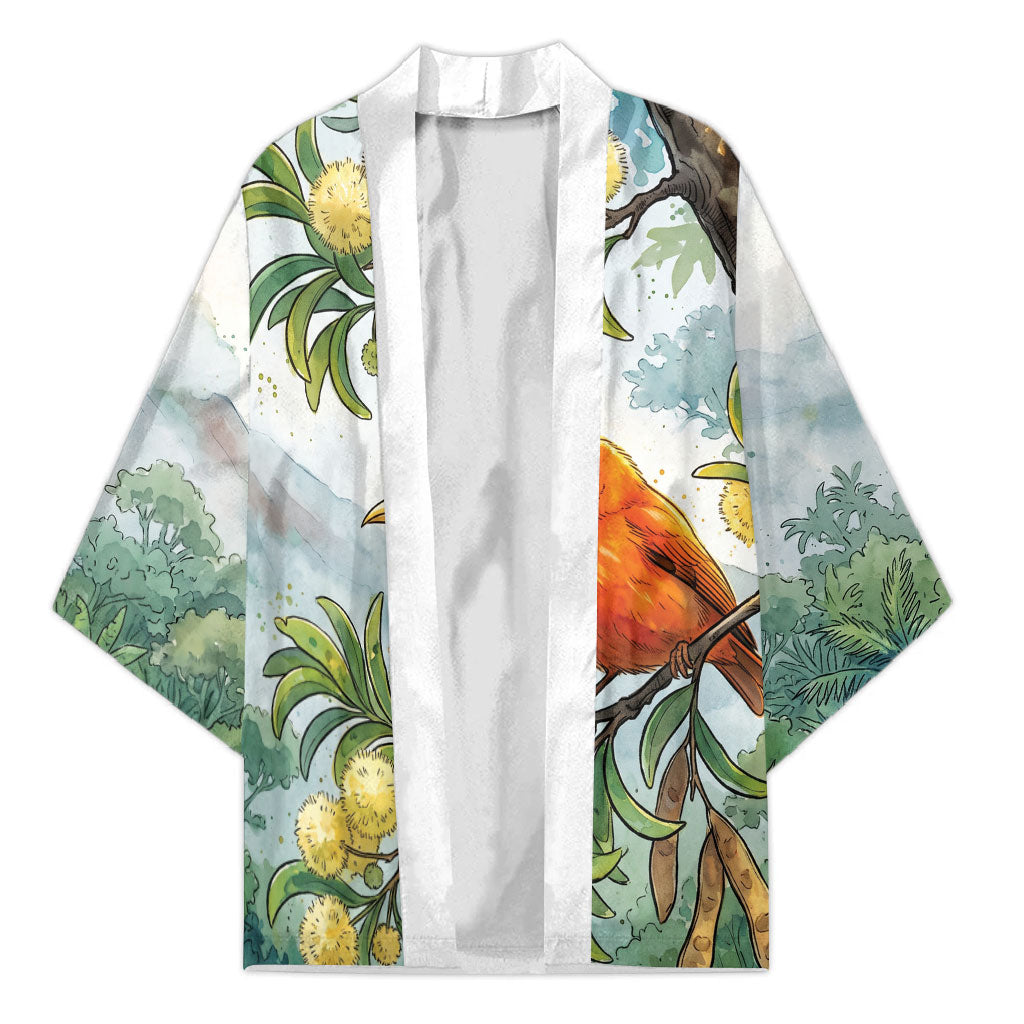 Aloha Hawaii Akepa Koa Tree Watercolor Kimono LT14 Unisex Watercolor - Polynesian Pride