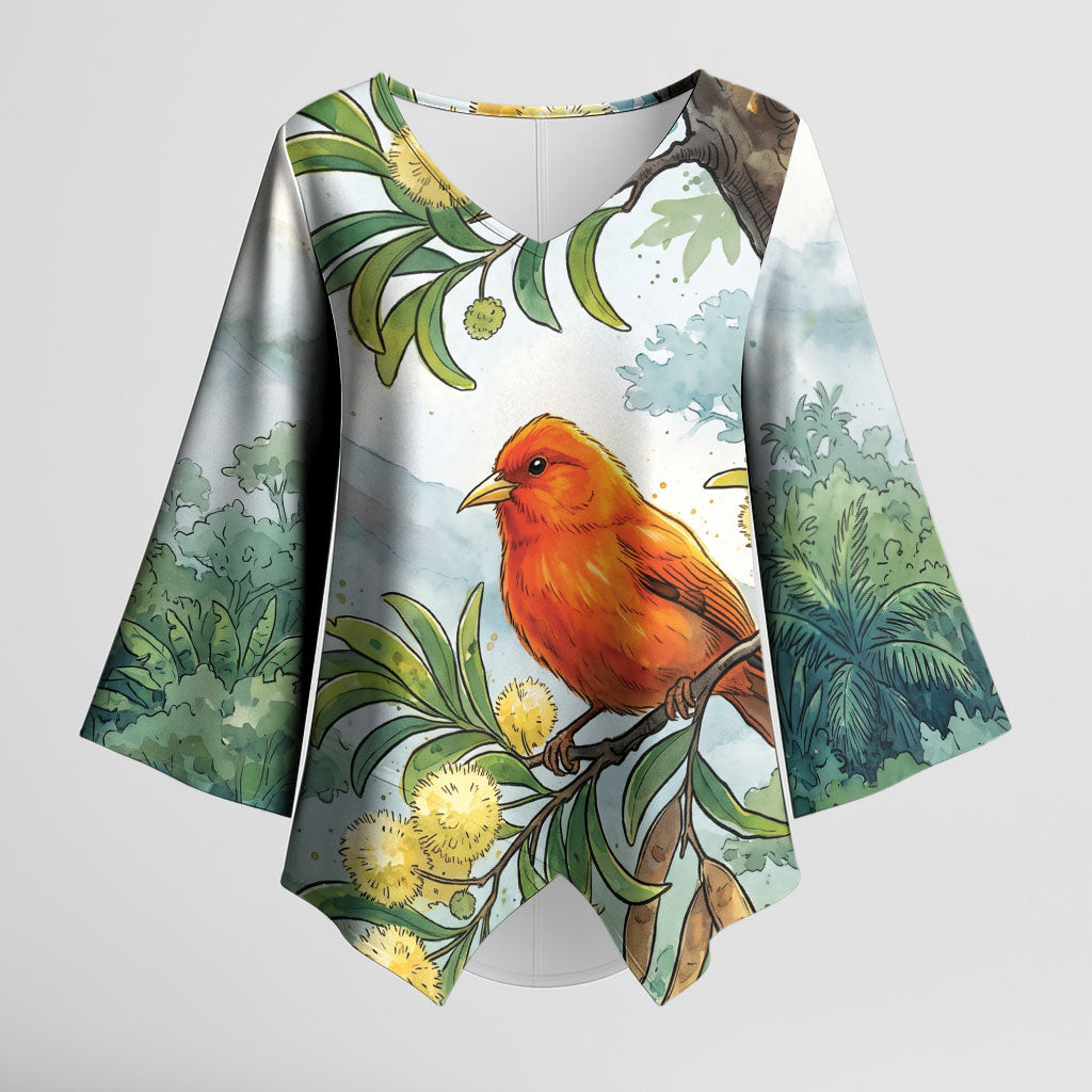 Aloha Hawaii Akepa Koa Tree Watercolor Kimono Sleeve Blouse LT14 Female Watercolor - Polynesian Pride