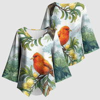 Aloha Hawaii Akepa Koa Tree Watercolor Kimono Sleeve Blouse