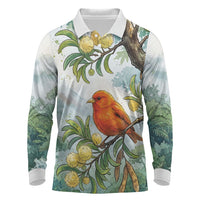 Aloha Hawaii Akepa Koa Tree Watercolor Long Sleeve Polo Shirt