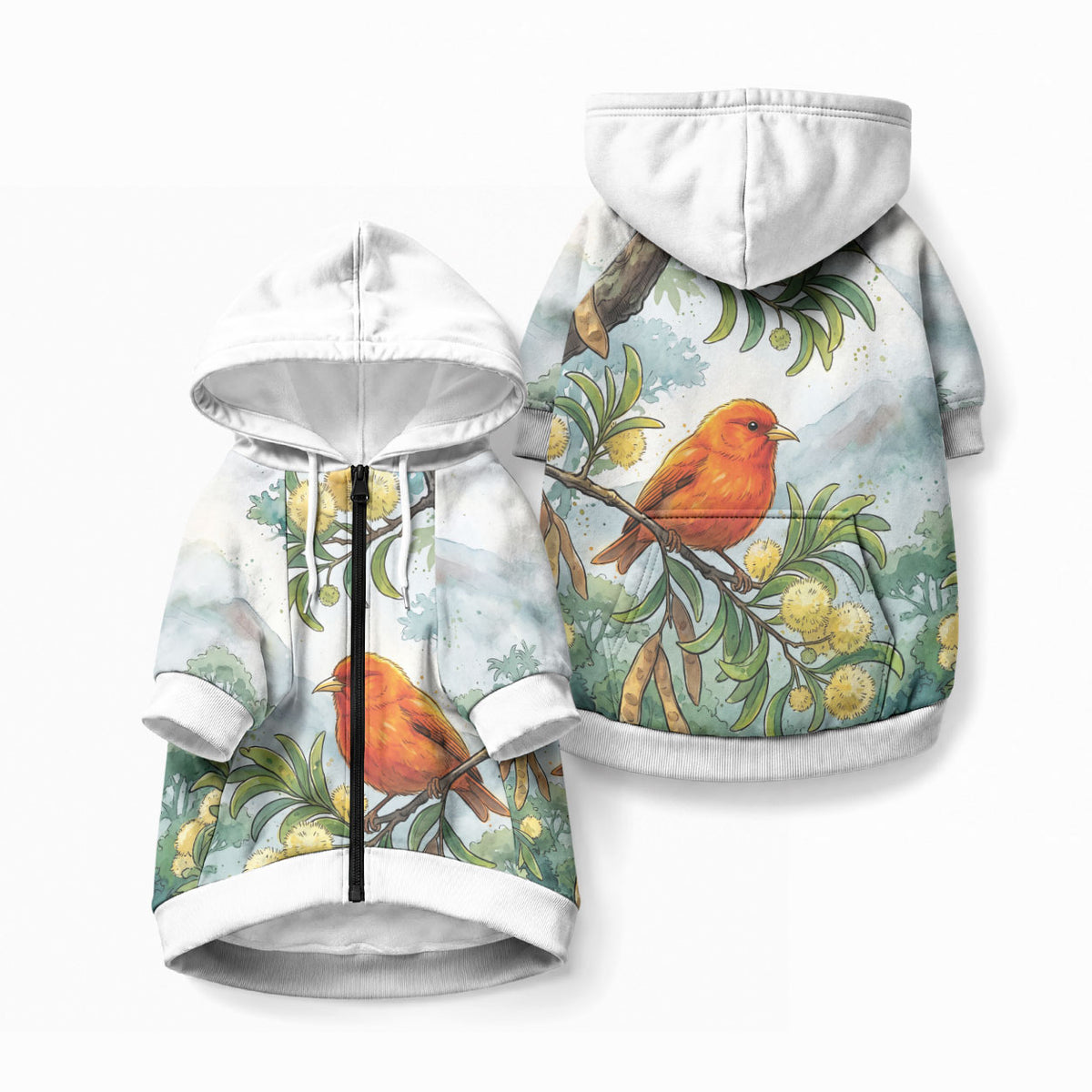 Aloha Hawaii Akepa Koa Tree Watercolor Pet Hoodie LT14 Zip-up Watercolor - Polynesian Pride