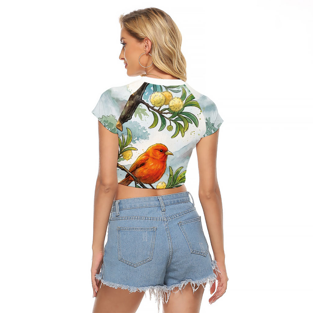 Aloha Hawaii Akepa Koa Tree Watercolor Raglan Cropped T Shirt LT14 - Polynesian Pride