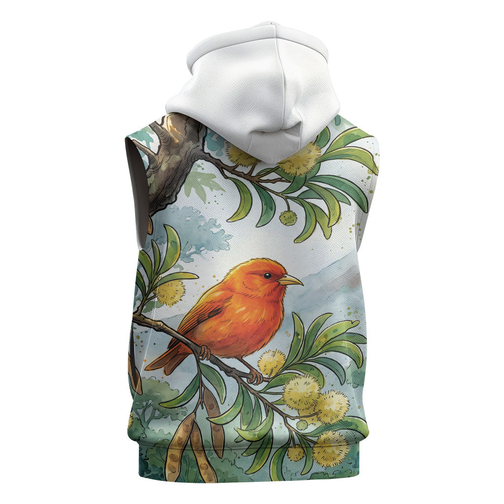 Aloha Hawaii Akepa Koa Tree Watercolor Sleeveless Hoodie