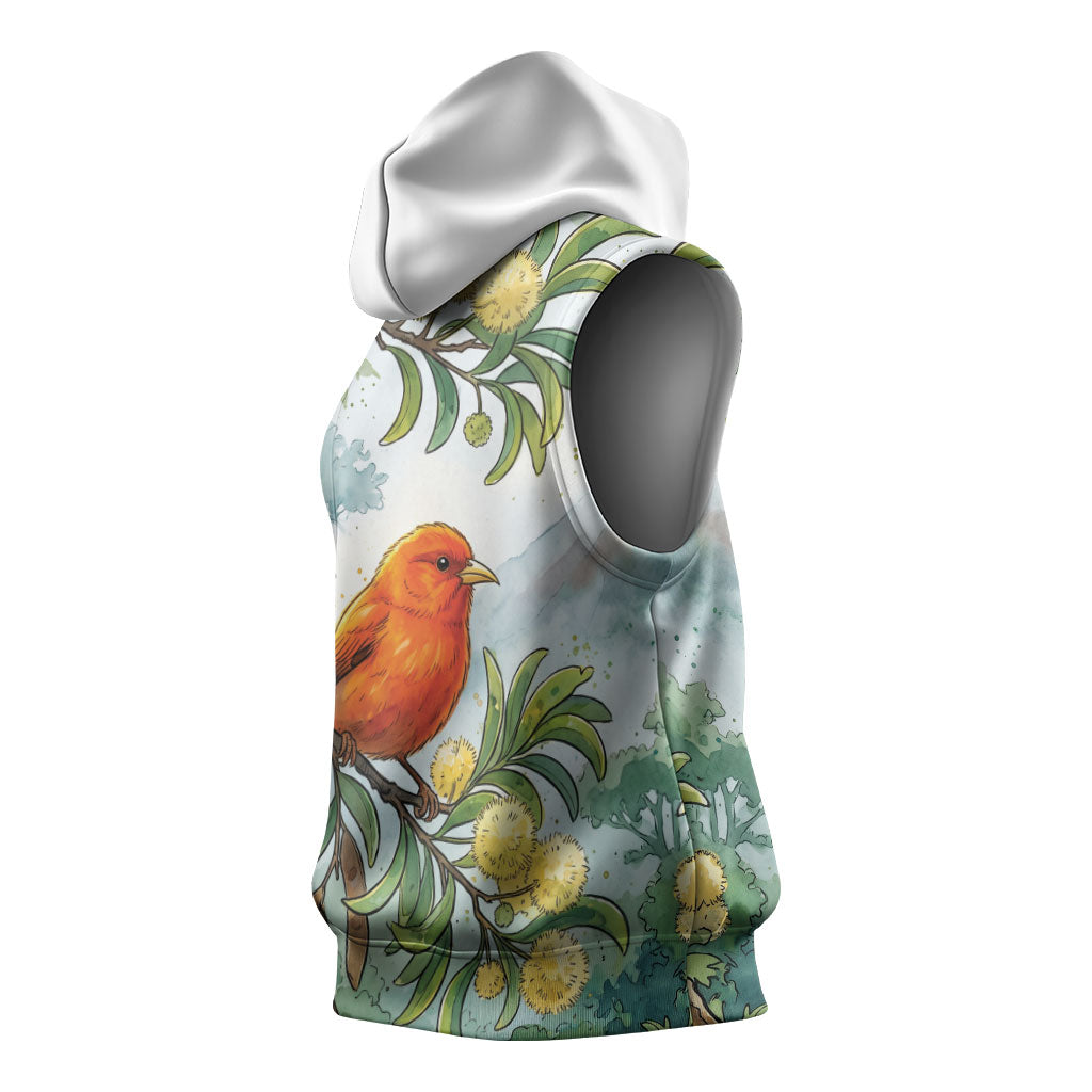 Aloha Hawaii Akepa Koa Tree Watercolor Sleeveless Hoodie