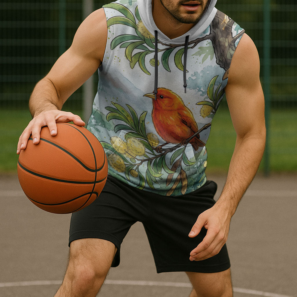 Aloha Hawaii Akepa Koa Tree Watercolor Sleeveless Hoodie