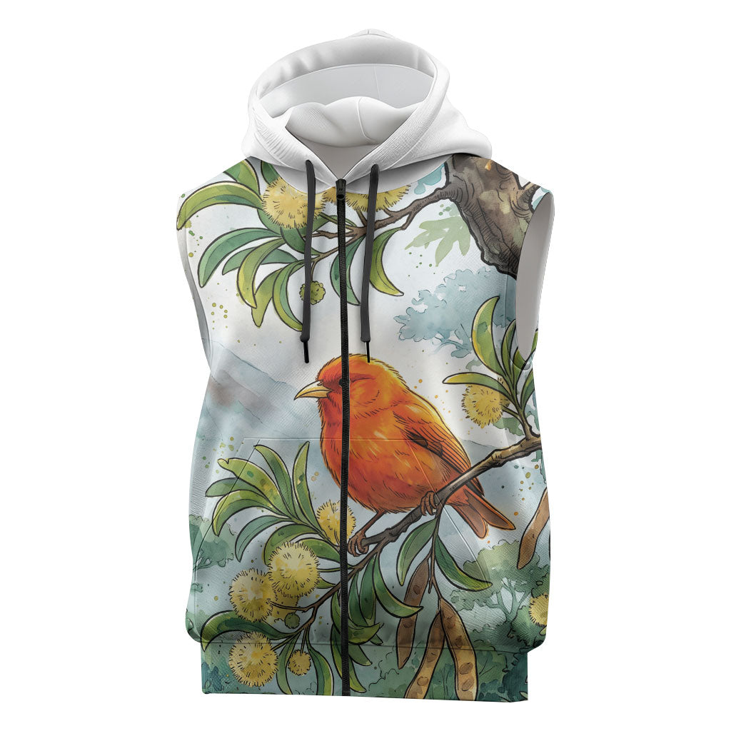 Aloha Hawaii Akepa Koa Tree Watercolor Sleeveless Zip Hoodie LT14 Watercolor - Polynesian Pride