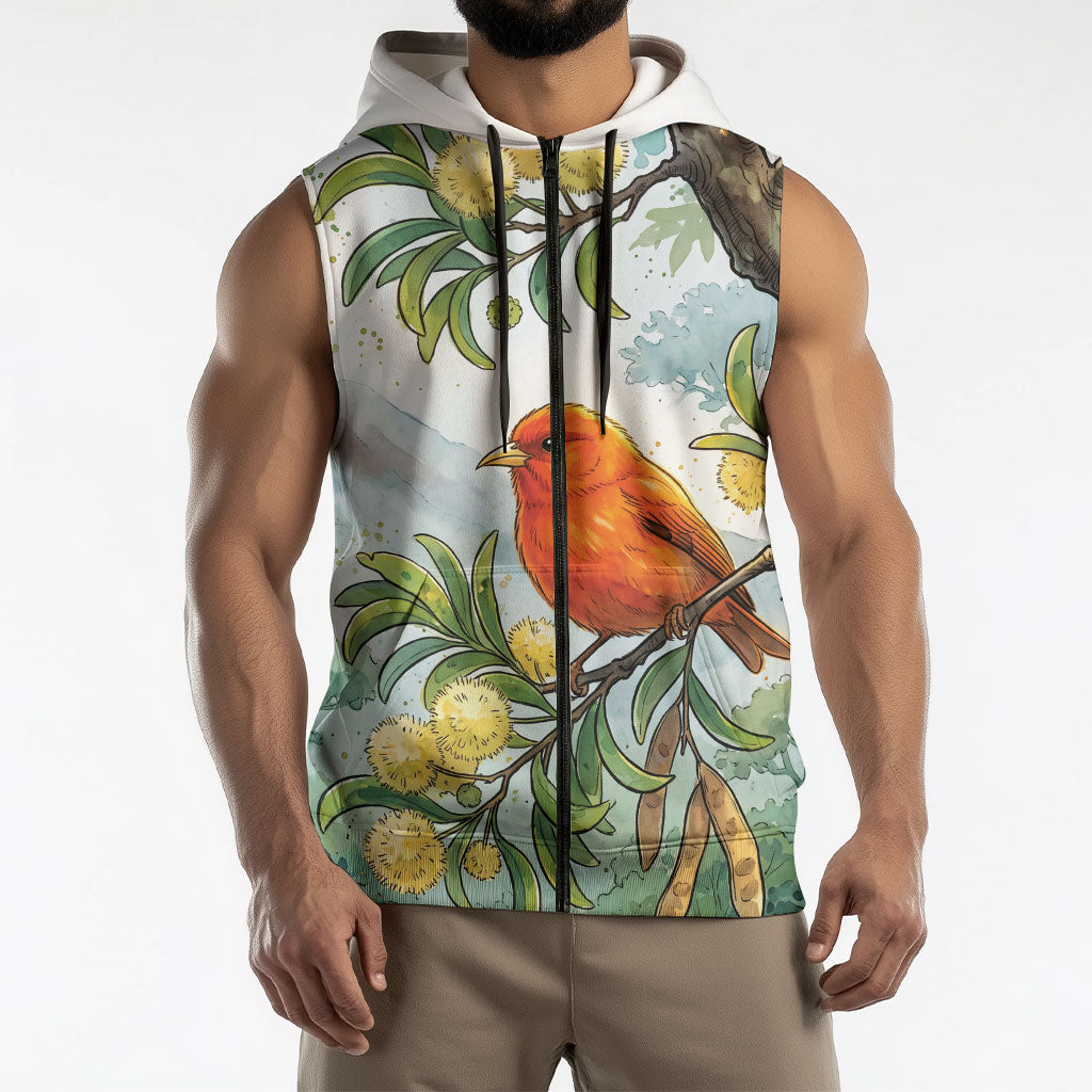 Aloha Hawaii Akepa Koa Tree Watercolor Sleeveless Zip Hoodie LT14 - Polynesian Pride