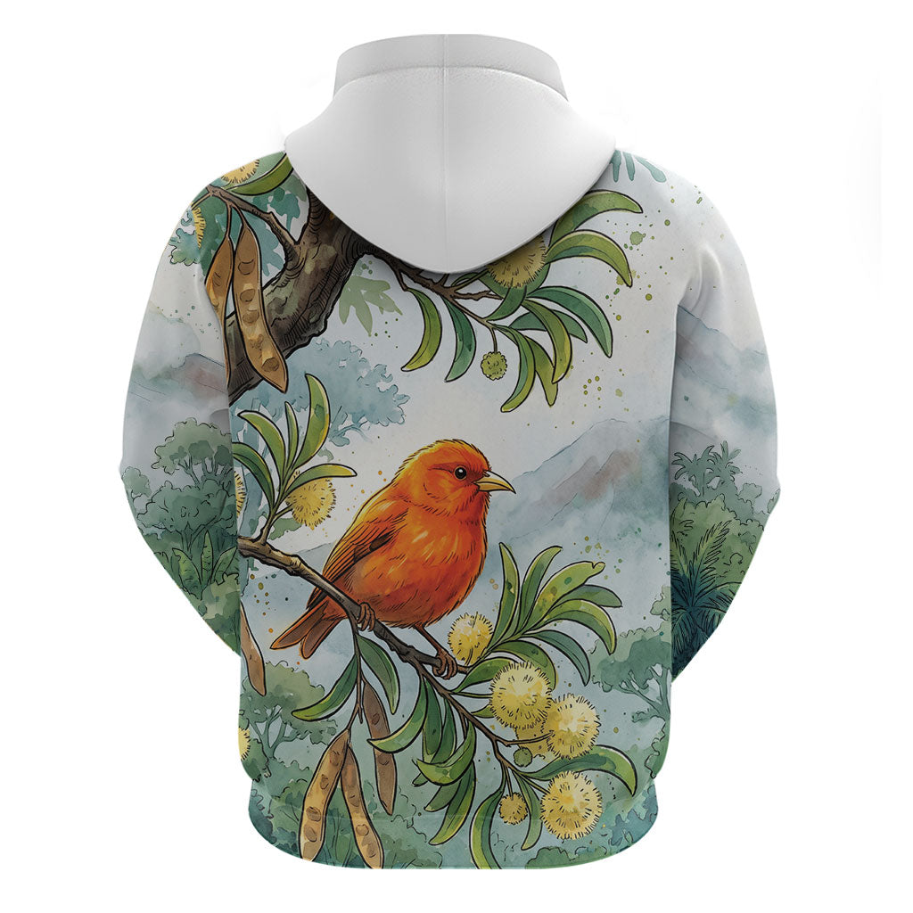 Aloha Hawaii Akepa Koa Tree Watercolor Zip Hoodie
