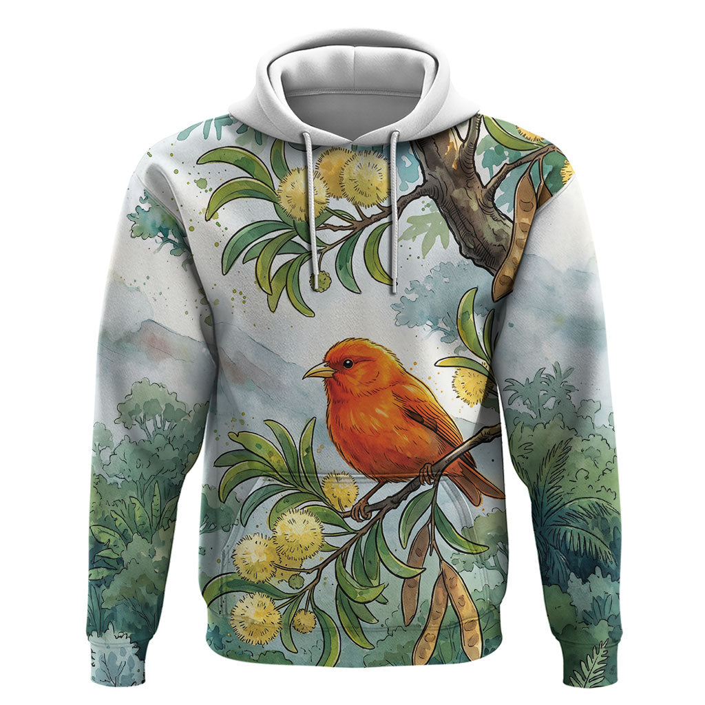 Aloha Hawaii Akepa Koa Tree Watercolor Zip Hoodie