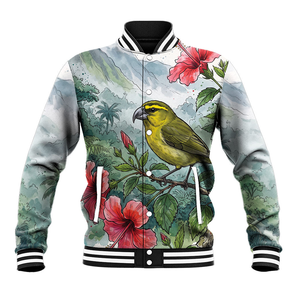 Aloha Hawaii Maui Parrotbill Hibiscus Watercolor Baseball Jacket LT14 Unisex Watercolor - Polynesian Pride
