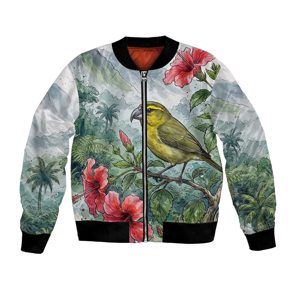 Aloha Hawaii Maui Parrotbill Hibiscus Watercolor Bomber Jacket LT14 Unisex Watercolor - Polynesian Pride
