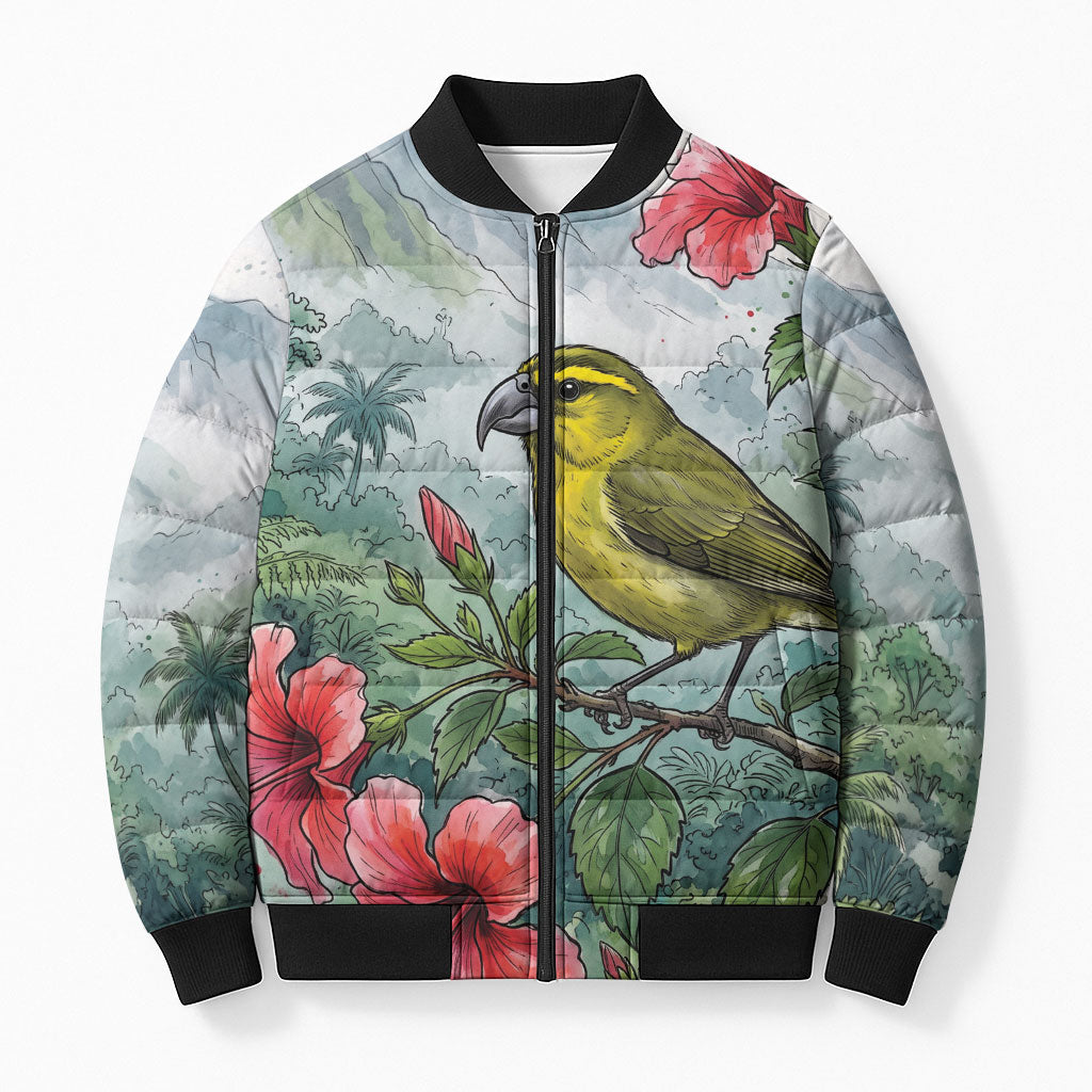 Aloha Hawaii Maui Parrotbill Hibiscus Watercolor Bomber Puffer Jacket LT14 Unisex Watercolor - Polynesian Pride