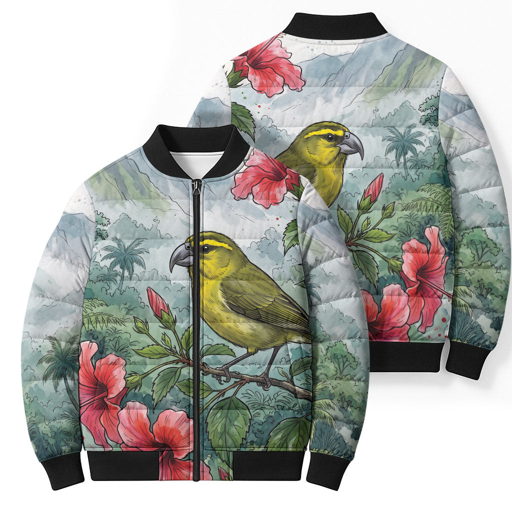 Aloha Hawaii Maui Parrotbill Hibiscus Watercolor Bomber Puffer Jacket LT14 - Polynesian Pride