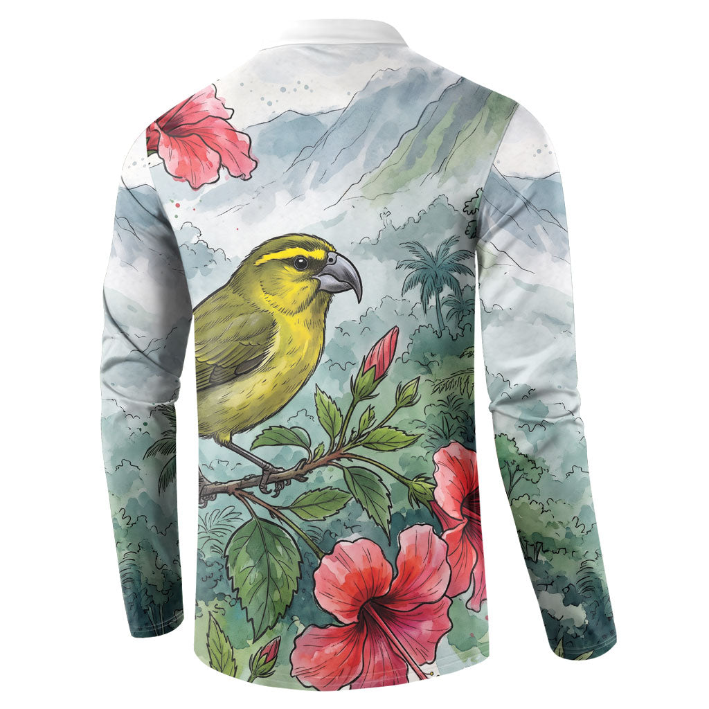 Aloha Hawaii Maui Parrotbill Hibiscus Watercolor Button Sweatshirt LT14 - Polynesian Pride