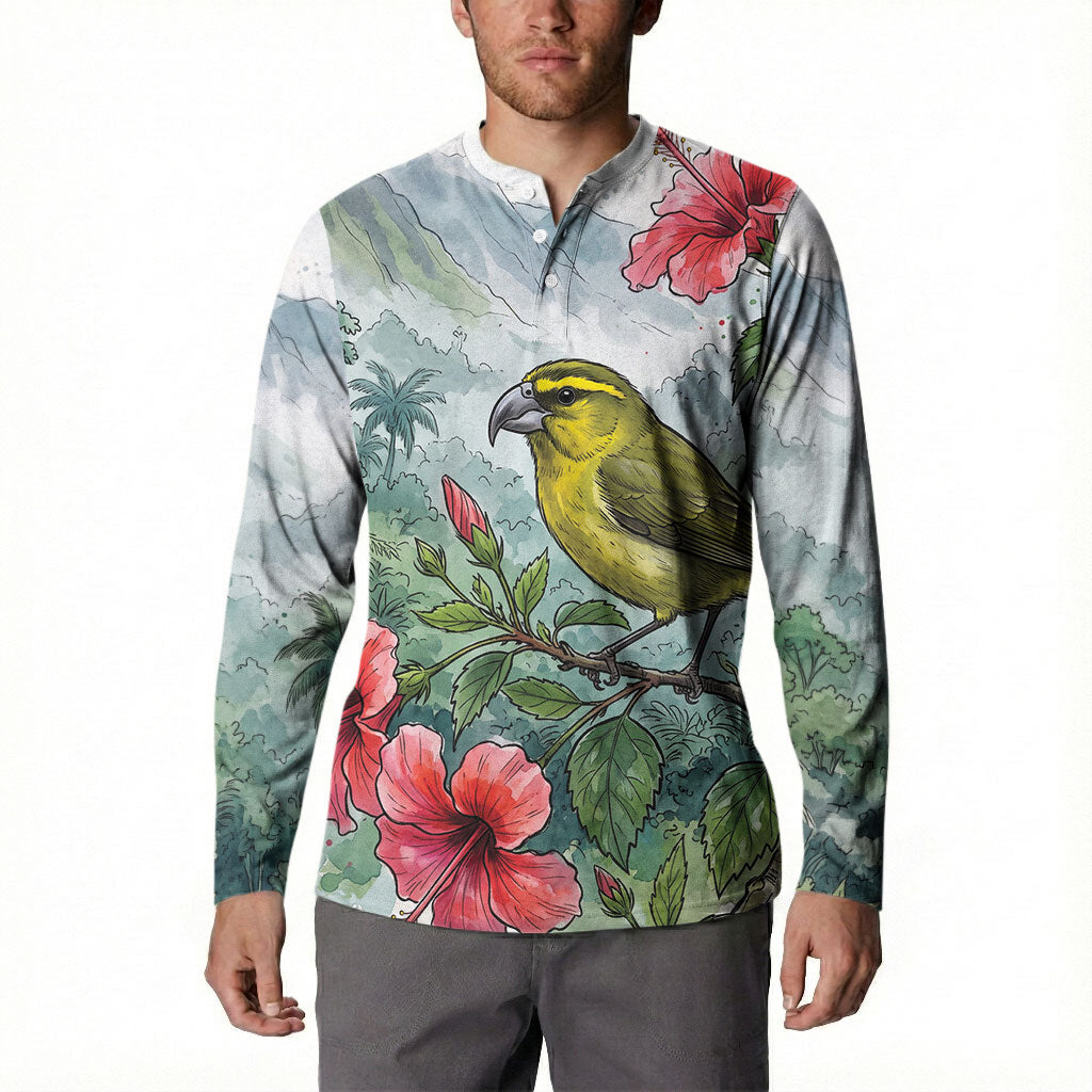 Aloha Hawaii Maui Parrotbill Hibiscus Watercolor Button Sweatshirt LT14 - Polynesian Pride