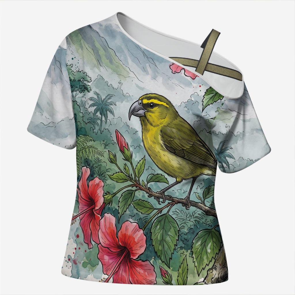 Aloha Hawaii Maui Parrotbill Hibiscus Watercolor Cross Shoulder Shirt LT14 Female Watercolor - Polynesian Pride