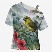Aloha Hawaii Maui Parrotbill Hibiscus Watercolor Cross Shoulder Shirt LT14 Female Watercolor - Polynesian Pride