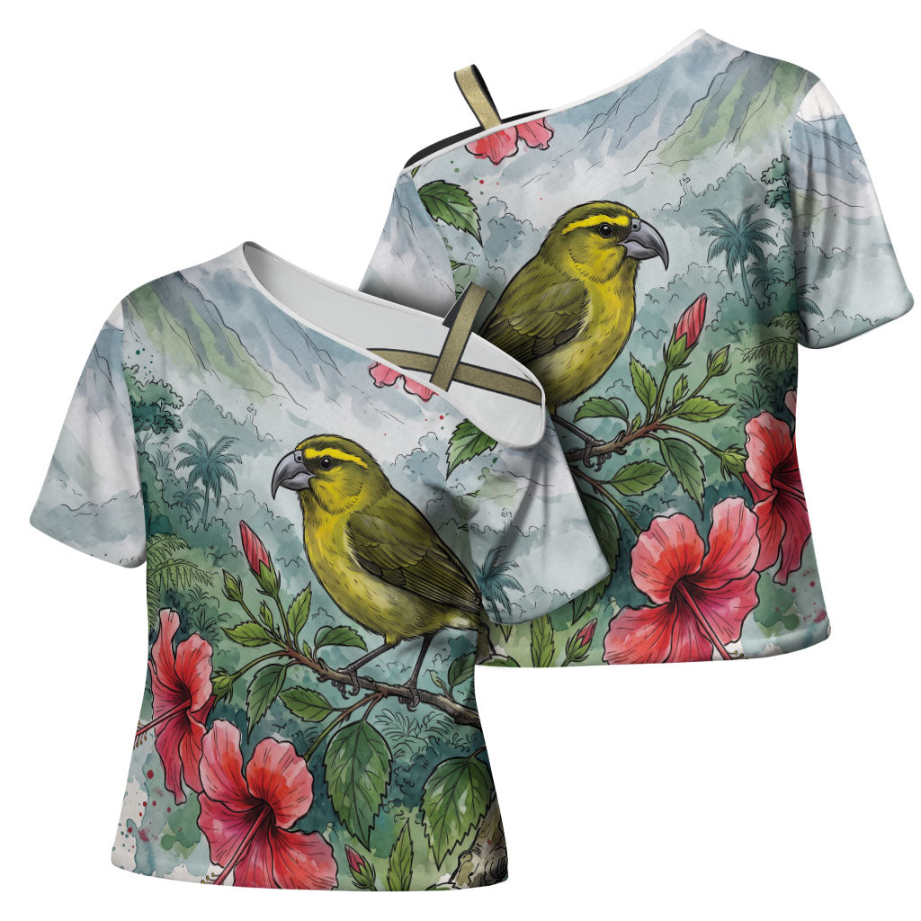 Aloha Hawaii Maui Parrotbill Hibiscus Watercolor Cross Shoulder Shirt LT14 - Polynesian Pride