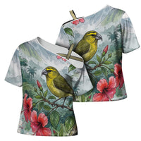 Aloha Hawaii Maui Parrotbill Hibiscus Watercolor Cross Shoulder Shirt LT14 - Polynesian Pride