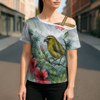 Aloha Hawaii Maui Parrotbill Hibiscus Watercolor Cross Shoulder Shirt LT14 - Polynesian Pride