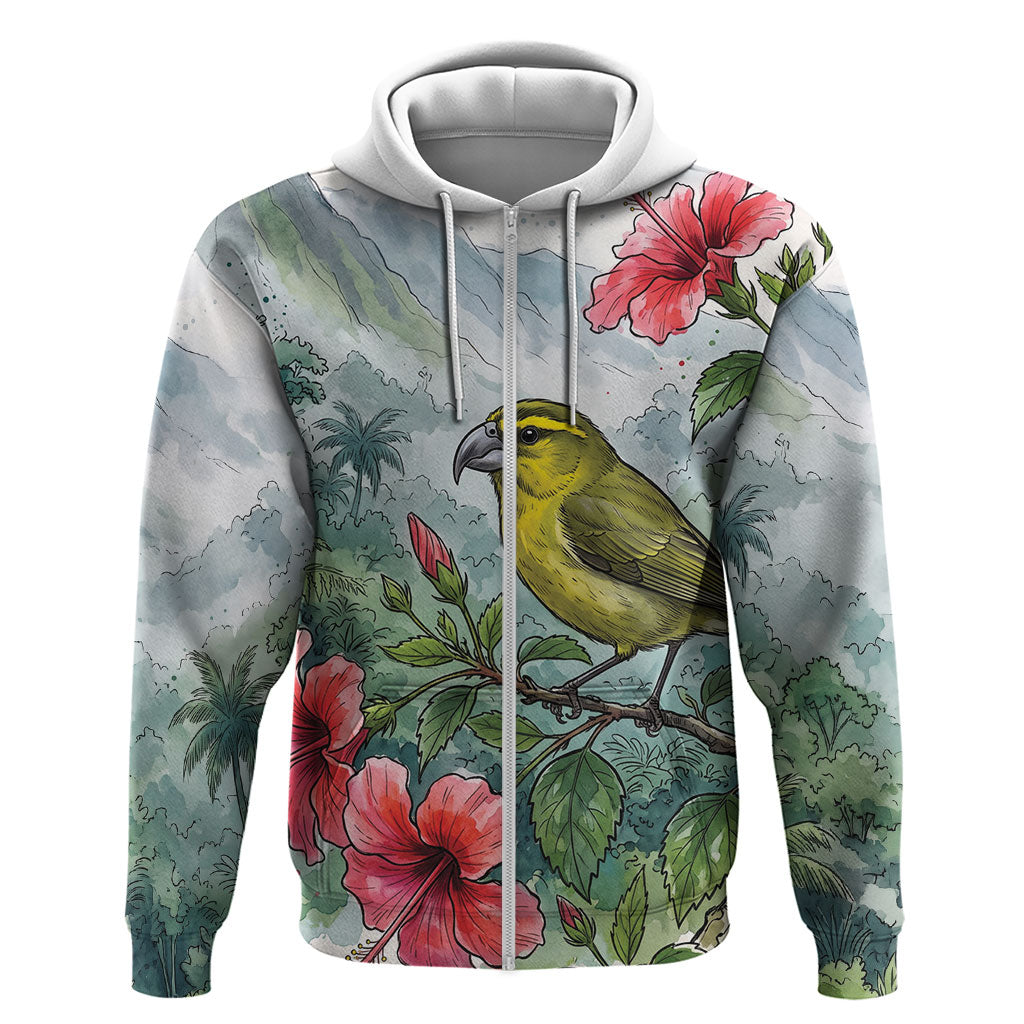 Aloha Hawaii Maui Parrotbill Hibiscus Watercolor Hoodie LT14 Zip Hoodie Watercolor - Polynesian Pride