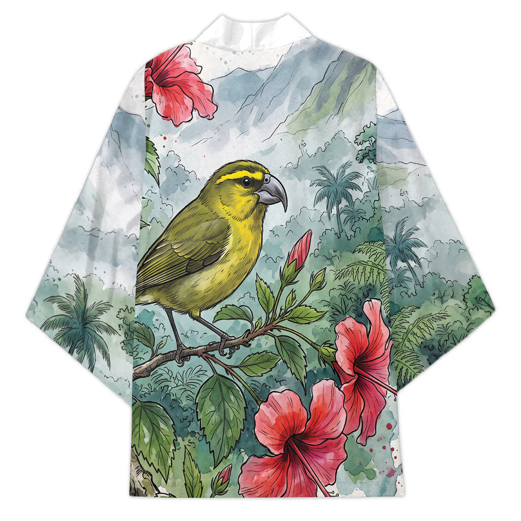 Aloha Hawaii Maui Parrotbill Hibiscus Watercolor Kimono
