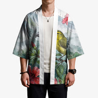 Aloha Hawaii Maui Parrotbill Hibiscus Watercolor Kimono