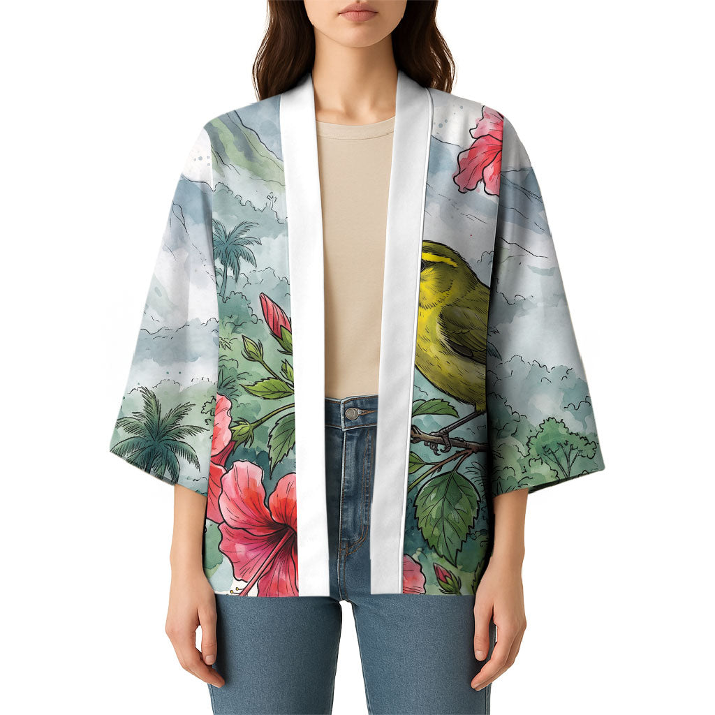 Aloha Hawaii Maui Parrotbill Hibiscus Watercolor Kimono