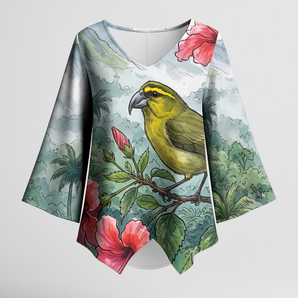 Aloha Hawaii Maui Parrotbill Hibiscus Watercolor Kimono Sleeve Blouse LT14 Female Watercolor - Polynesian Pride