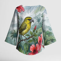 Aloha Hawaii Maui Parrotbill Hibiscus Watercolor Kimono Sleeve Blouse LT14 - Polynesian Pride