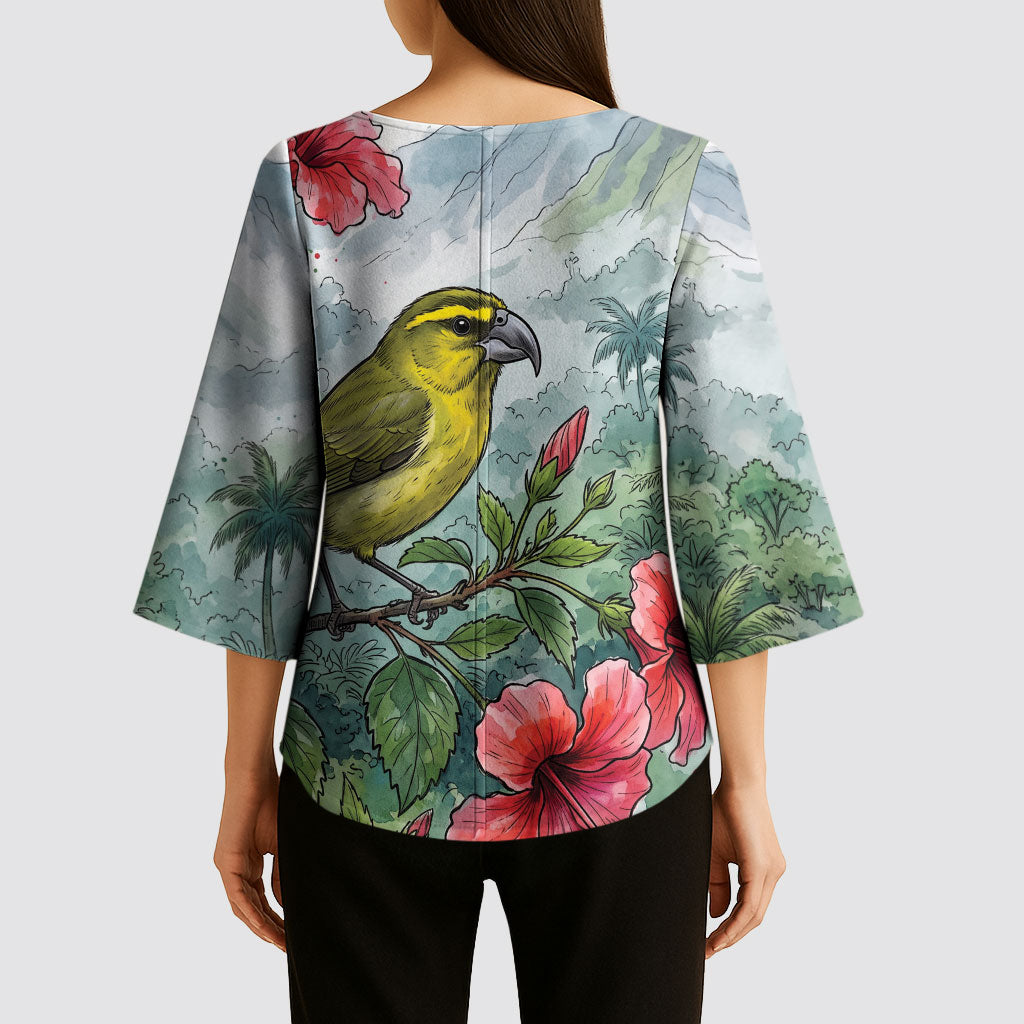Aloha Hawaii Maui Parrotbill Hibiscus Watercolor Kimono Sleeve Blouse LT14 - Polynesian Pride