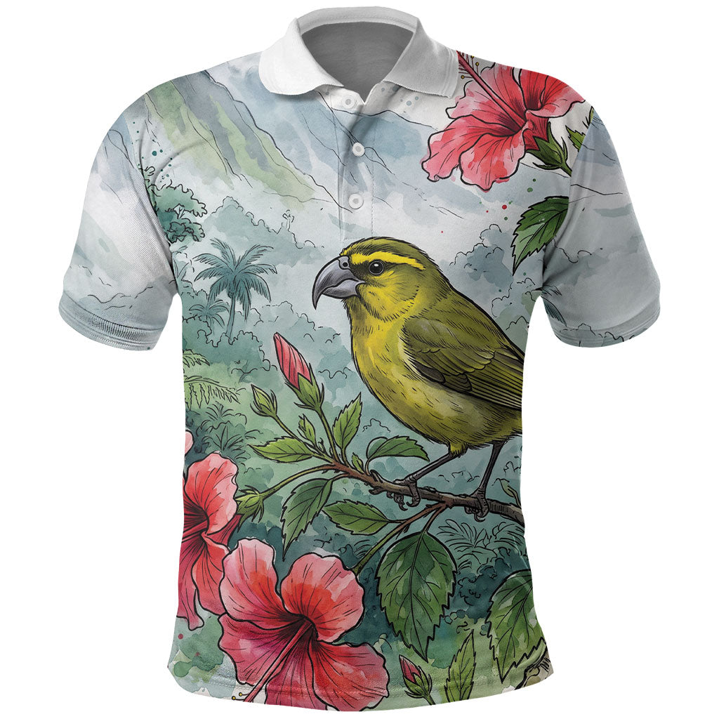 Aloha Hawaii Maui Parrotbill Hibiscus Watercolor Polo Shirt LT14 Watercolor - Polynesian Pride