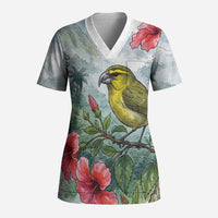 Aloha Hawaii Maui Parrotbill Hibiscus Watercolor Scrub Top LT14 Adult Watercolor - Polynesian Pride