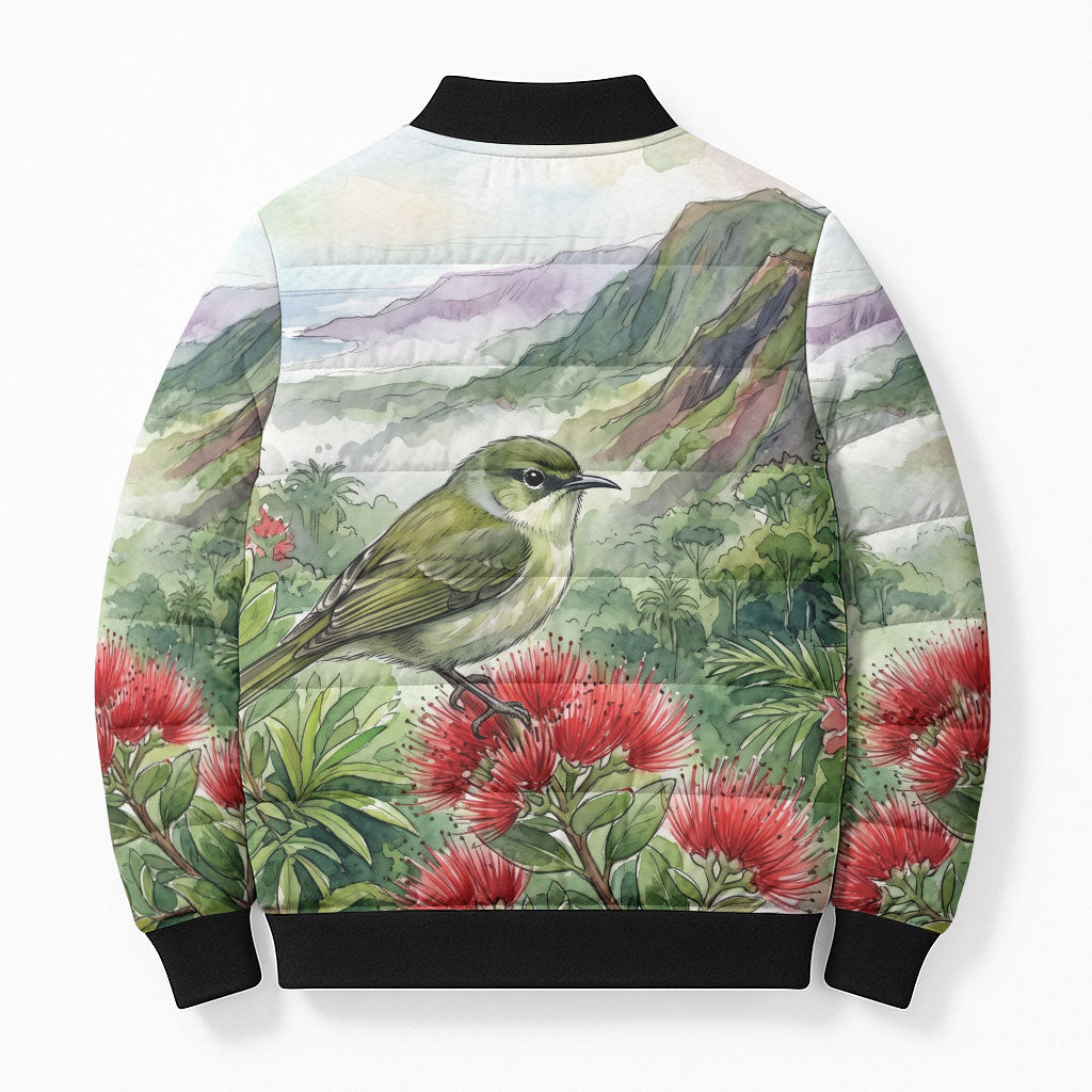 Aloha Hawaii Creeper Ohia Lehua Watercolor Bomber Puffer Jacket LT14 - Polynesian Pride
